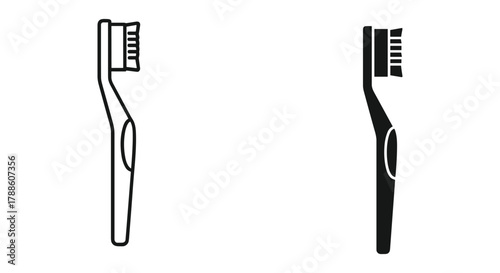 Toothbrush dental hygiene icon set featuring both outline and solid silhouette designs for oral care product illustration.
