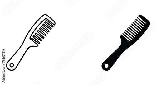 Hair comb icon set featuring outline and solid fill designs, ideal for beauty, personal care, and barber shop projects.