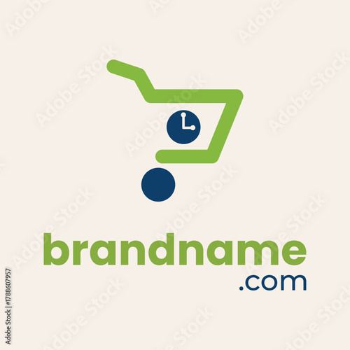 Green shopping cart with clock and brand name time website