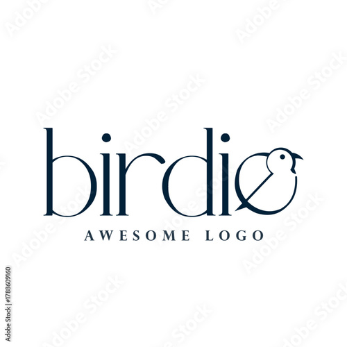 Dark blue bird and text logo white background
