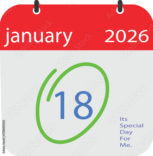 January 2026 calendar page with the 18th highlighted as a special day for me
