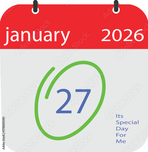 January twenty seventh twenty twenty six calendar page with a special day circled in green.