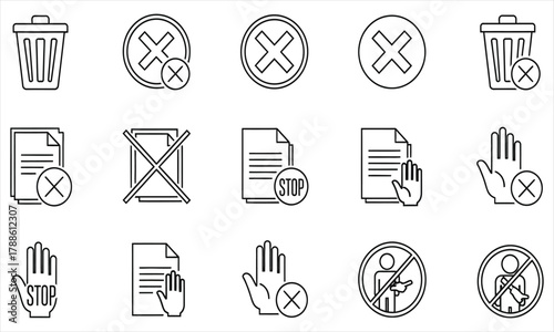 Collection of vector icons representing deletion, prohibition, and error states on a white background
