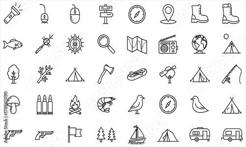 Set of Outdoor Adventure and Camping Icons Explore Nature with These Essential Graphics