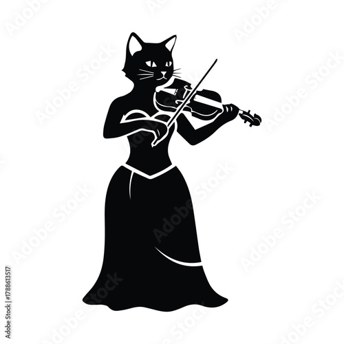 Mysterious cat person playing violin in elegant silhouette