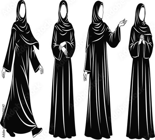 A group of women in traditional islamic clothing, showcasing the elegance and modesty of the abaya