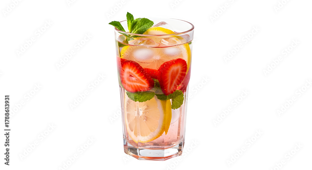 Fototapeta premium Refreshing strawberry lemonade with mint, perfect for summer