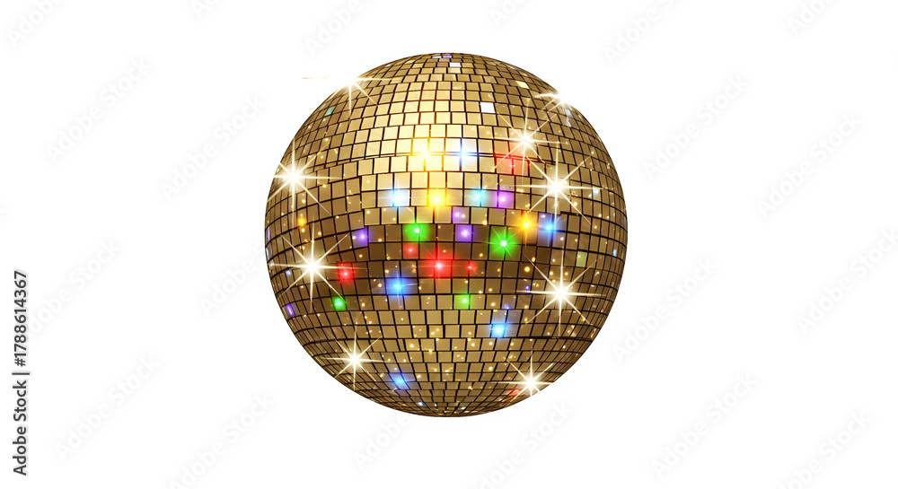 Obraz premium Golden disco ball with colorful lights, party and celebration