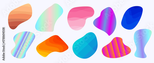 Set of irregular round blot form graphic element. Organic abstract textured shapes isolated on white background.