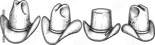 A collection of cowboy hats in various styles, showcasing western headwear