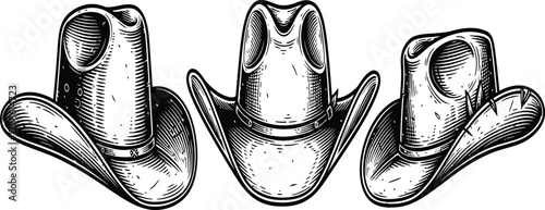 A collection of cowboy hats in various styles, showcasing western headwear