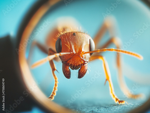 Wallpaper Mural Magnified Extreme Close-Up Front View of Red Ant Showing Fine Anatomical Details  Through Circular Lens Torontodigital.ca