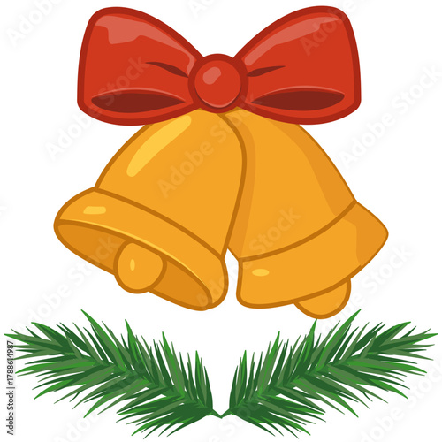  Yellow bells with a red bow and fir tree branches