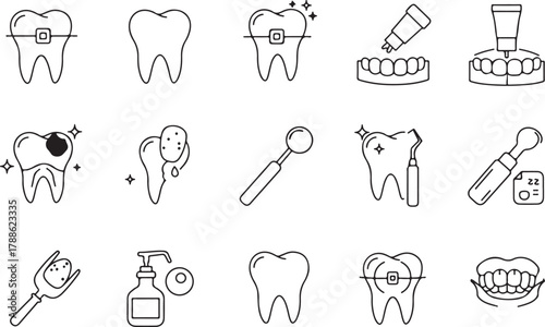 Dental icons and tools vector illustration set cartoon design symbols collection