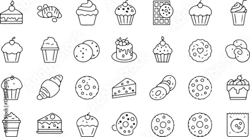Seamless pattern of cute old houses and sweet dessert icons in vector design