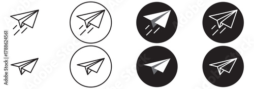 Paper plane with dotted line, Origami paper airplane, Travel symbol, vector illustration. Paper plane with dotted line travel and route symbol in line style, Origami paper airplane, Black linear paper