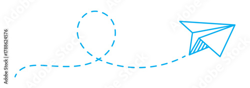 Paper plane with dotted line, Origami paper airplane, Travel symbol, vector illustration. Paper plane with dotted line travel and route symbol in line style, Origami paper airplane, Black linear paper