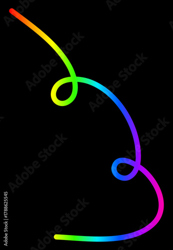 Abstract rainbow swirl line on black background