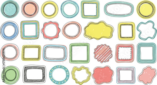 Hand Drawn Colorful Frames Collection Set, Doodle Style Decorative Borders Design Elements