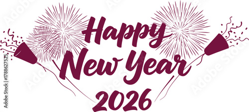 Festive happy new year 2026 greeting with vibrant fireworks and celebratory elements