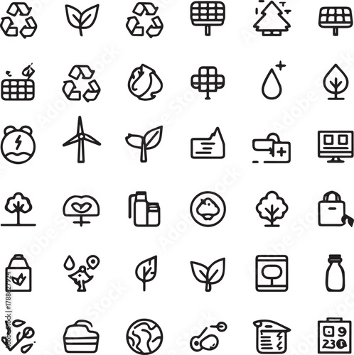 Eco and Sustainability Line Art Icons Set — Minimal Black Outline Vector Collection