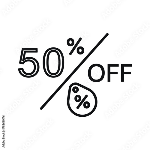 A fifty percent off icon, a symbol of discount