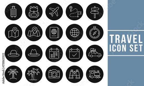 Travel and adventure planning vector line icons set for journeys
