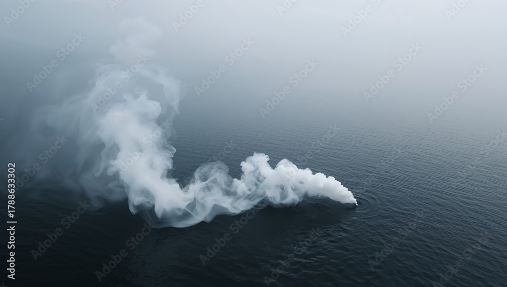 Naklejka premium Serene Waterscape with Ethereal Vapor Trails, An Atmospheric Composition.