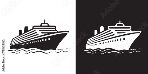 cruise ship vector illustration black on white and white on black