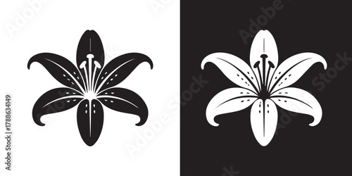 lily vector dual contrast black white floral stamp decorative mark