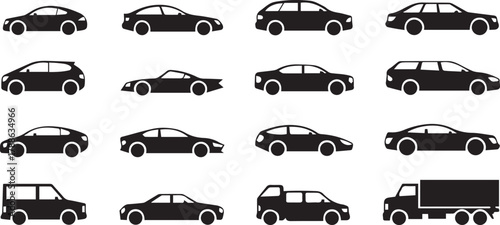 car vehicle silhouettes set micro sedan suv hatchback roadster pickup van coupe