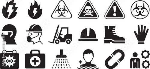 safety icons hazard and workplace warning symbols vector set for signage