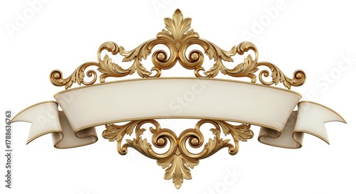 Golden Ornate Ribbon Banner with Antique