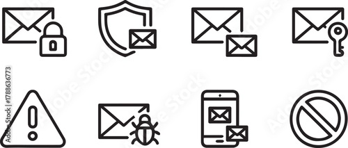 email cyber security icons phishing malware warning blocked mobile set