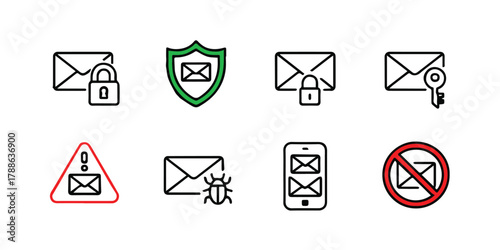 email icons set for security phishing malware mobile and protection