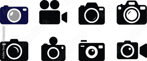 camera vector collection eight black and white photographic device icons