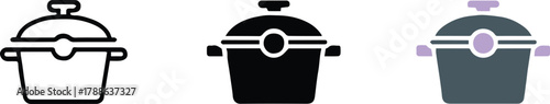 pot cooking pot icons trio outline silhouette colored lid handle vector set for ui