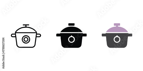 pot cookware icon trio flat silhouette and filled pot designs for app and logo