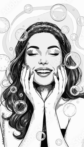 Happy Girl with Perfect Skin and Pink Makeup Beauty