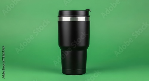 Sleek black insulated tumbler with silver accent and secure lid, perfect for on the go hydration and beverage enjoyment