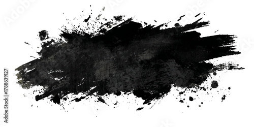 Abstract grunge brush stroke paint blot rough black texture .banner design artistic dirty splatter background .hand drawn ink stroke element for creative layout and artwork .