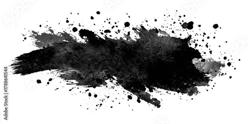 Abstract grunge brush stroke paint blot rough black texture .banner design artistic dirty splatter background .hand drawn ink stroke element for creative layout and artwork .