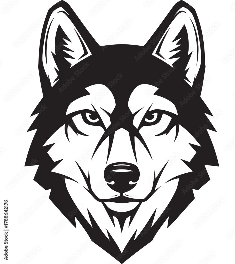 Fototapeta premium a striking depiction of a husky s head in a bold monochromatic style showcasing intense eyes and detailed fur on transparent background silhouette high quality professional