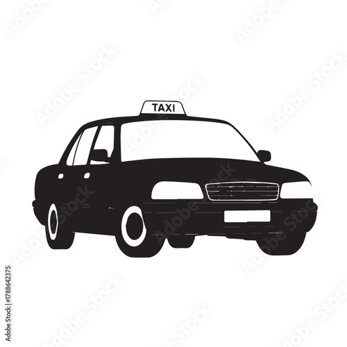 Illustration of a black taxi cab, a common mode of transport in cities, often used for short trips and commuting