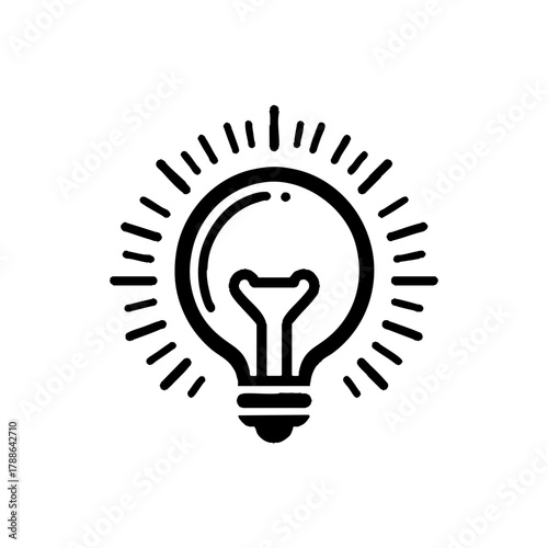 Thin Line Lightbulb Icon in Black and White Representing an Idea and Inspiration Icon