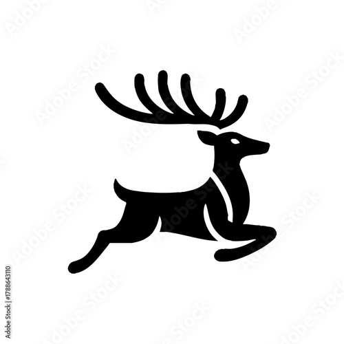 Elegant Reindeer Silhouette Icon in Black and White Representing Grace and Christmas
