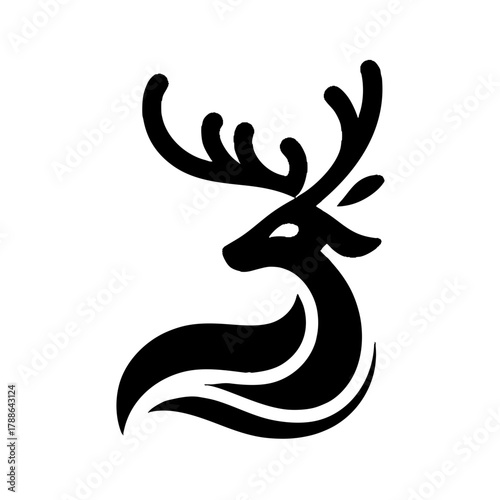 Leaping Reindeer Silhouette Icon in Black and White Representing Christmas and Agility
