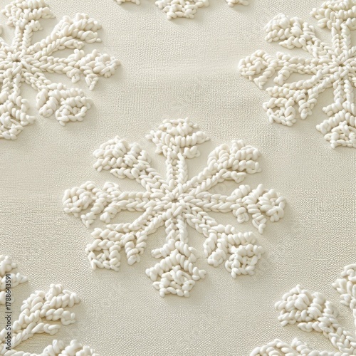 A beautifully crafted white snowflake design on textured canvas provides a stunning visual that encapsulates the elegance and complexity of winter's unique formations.