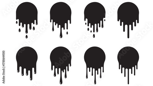a collection of eight black dripping shapes in a repeating pattern ideal for graphic design projects on transparent background silhouette high quality professional detailed modern elegant