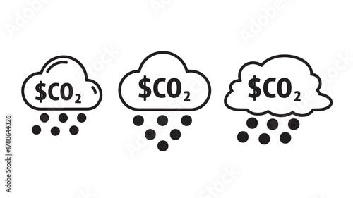 three black cloud icons with dollar sign and co2 formula raining dots on transparent background silhouette high quality professional detailed modern elegant stylish clean crisp vibrant